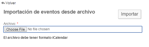 formulario de importación de eventos