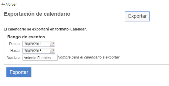 formulario de exportación de eventos