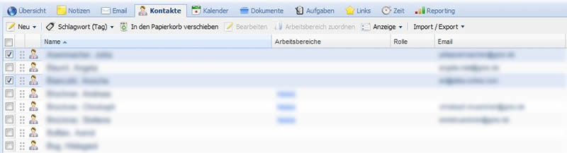 Kontakte - Listenansicht