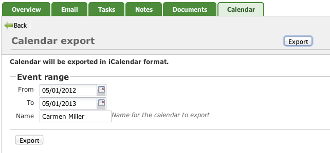 Events export form