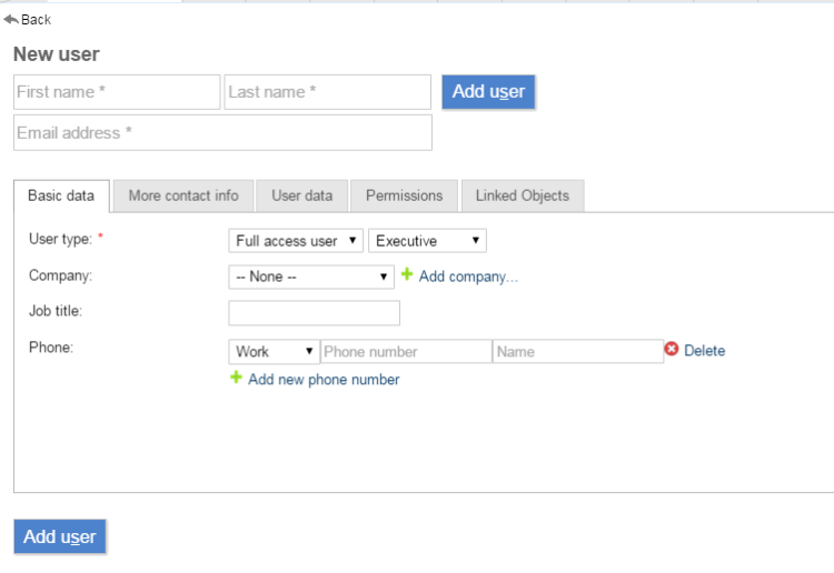 Enter user information